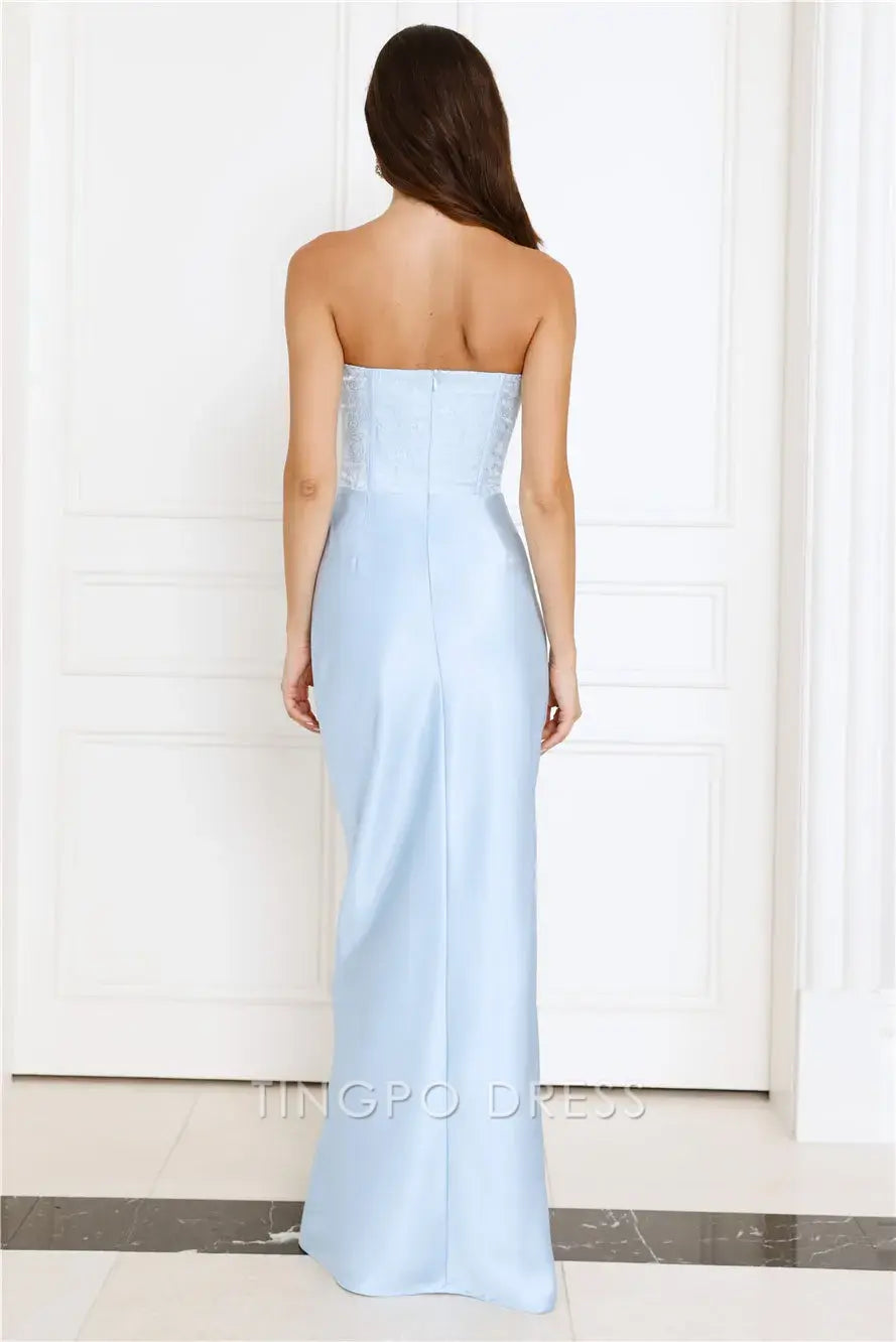 Elegant Mermaid/Trumpet Strapless Sleeveless Back Zip Floor-Length prom dress